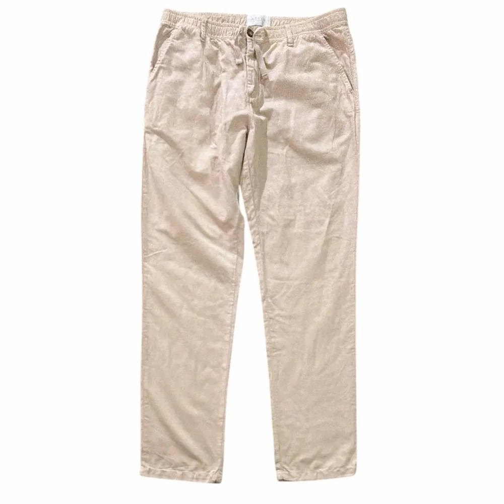 AZULU Columbia‎ Men Sz 36x33 Linen Cotton Drawstring Tan Straight 4 Pocket Pants
